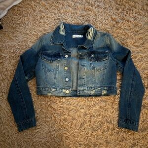 distressed cropped denim jacket